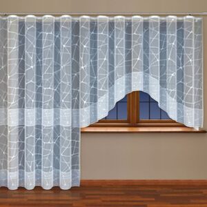 Bogengardine mit Kräuselband Weiß Netz Musterung Jacquard-Stoff