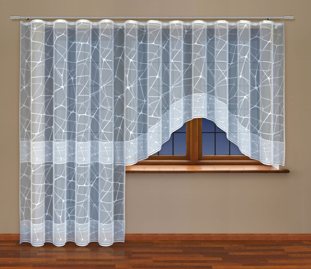 Bogengardine mit Kräuselband Weiß Netz Musterung Jacquard-Stoff