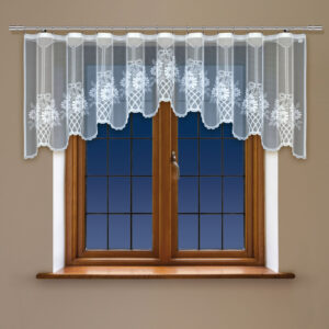 Weiße Jacquard-Gardine mit eingenähter Kräuselband – Blumen-Muster