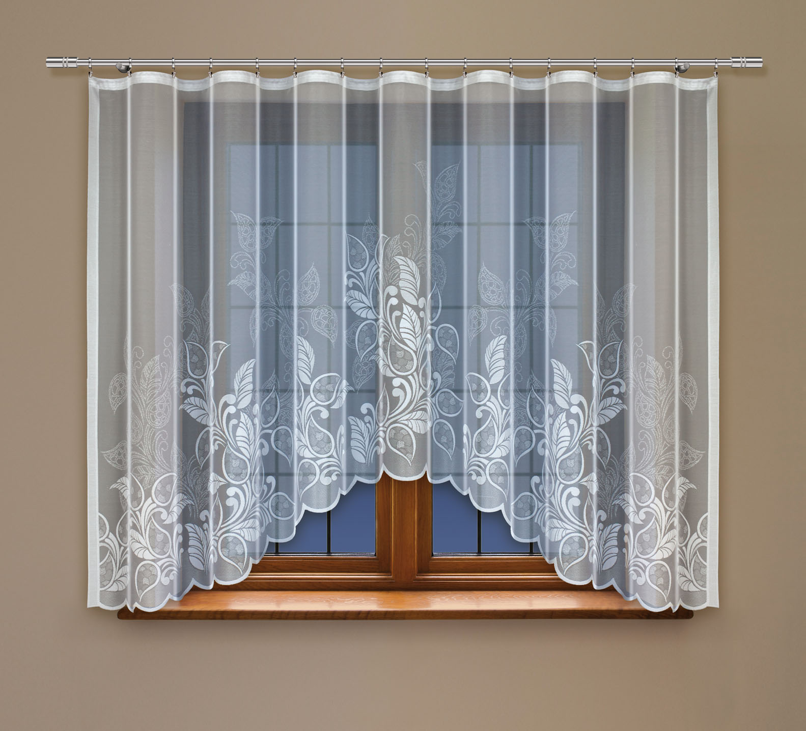 Weiße Gardine mit Kräuselband Blätter Motiv Bogengardine Jacquard-Stoff – Bild 2
