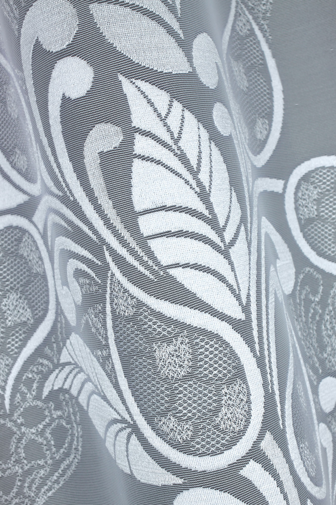 Weiße Gardine mit Kräuselband Blätter Motiv Bogengardine Jacquard-Stoff – Bild 3